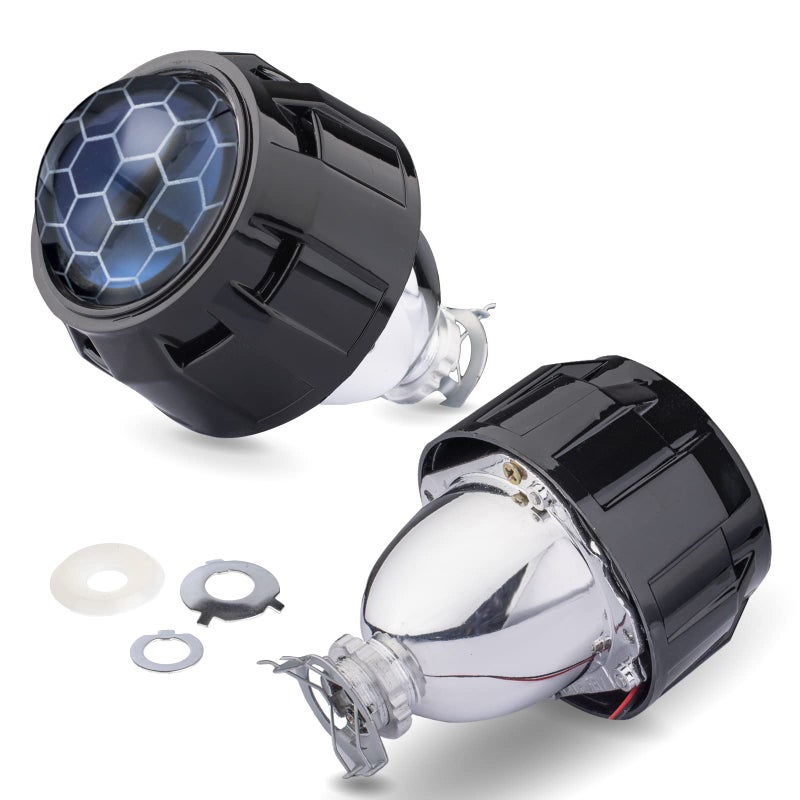 YUFANYA 2.5 Inch Honeycomb Bixenon Projector Lens with Black Shrouds Fit for H1 H4 H7 Car Motorcycle Retrofit - Image 1